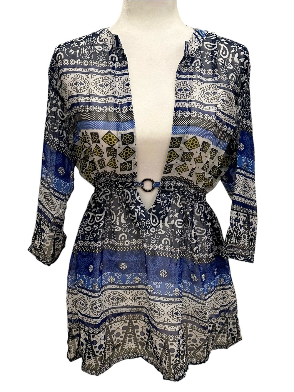 NWT Blue/ Black Patterned Cover Up Dress Size S/M